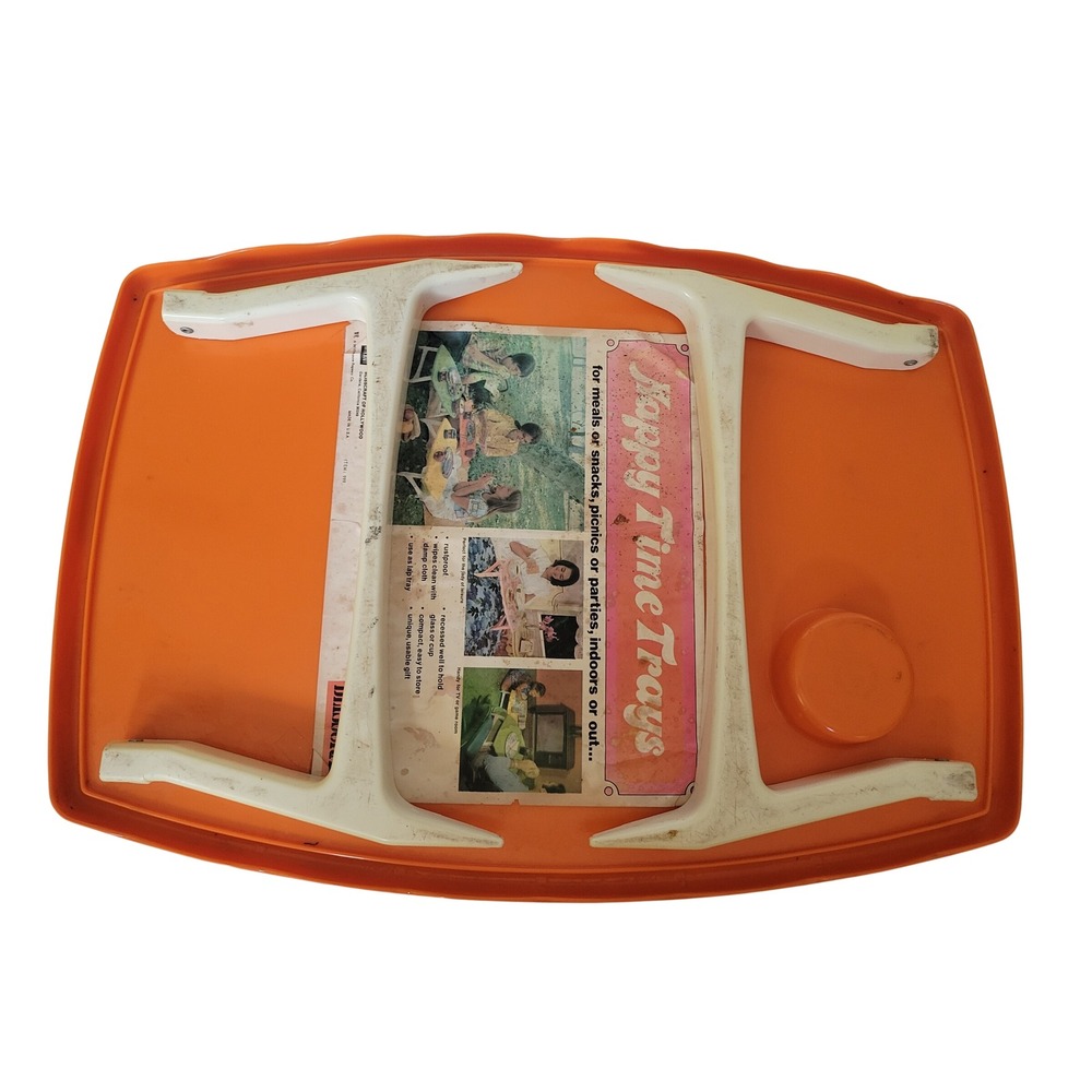 Vtg Orange TV Lap Tray W/ Cup Holder Retro Bed N Breakfast Blissfield Hollywood - Picture 7 of 8